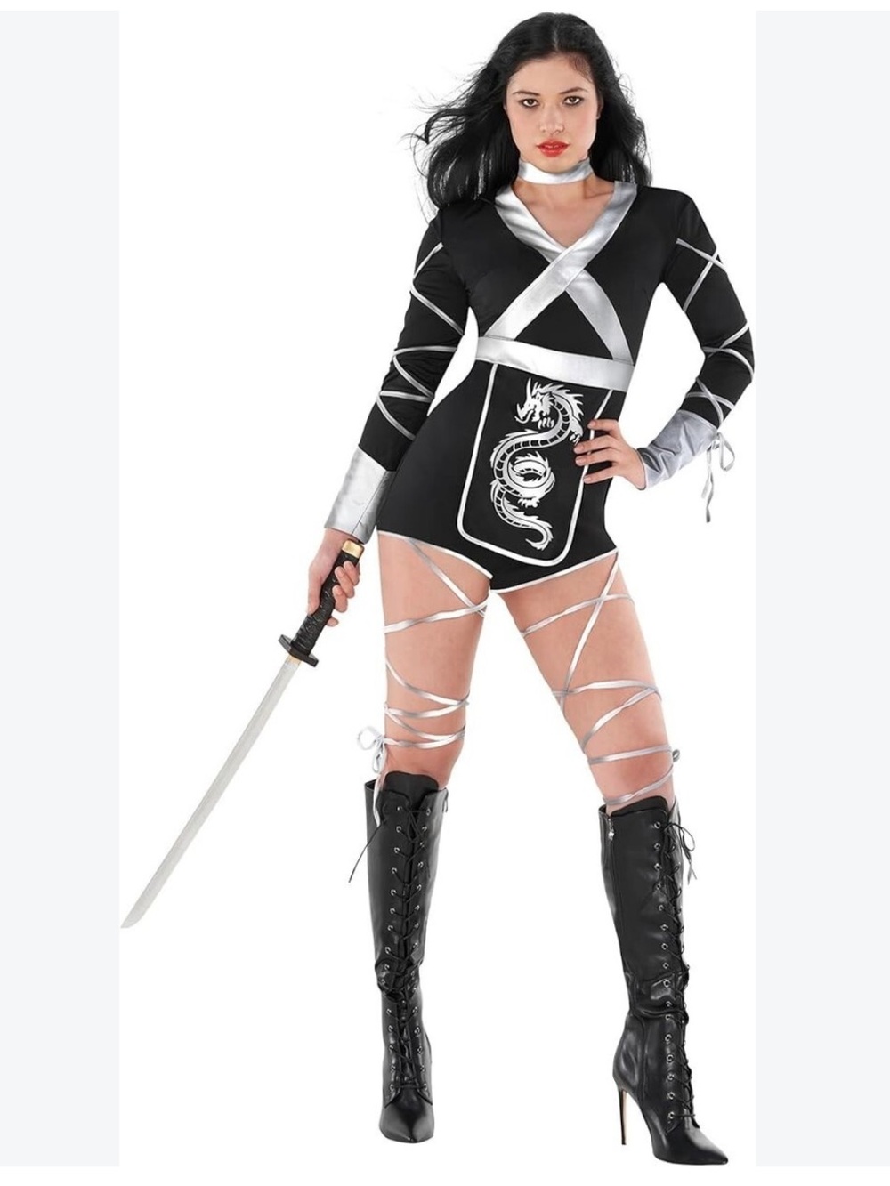 Black & Silver Dragon Ninja Women's Halloween Costume